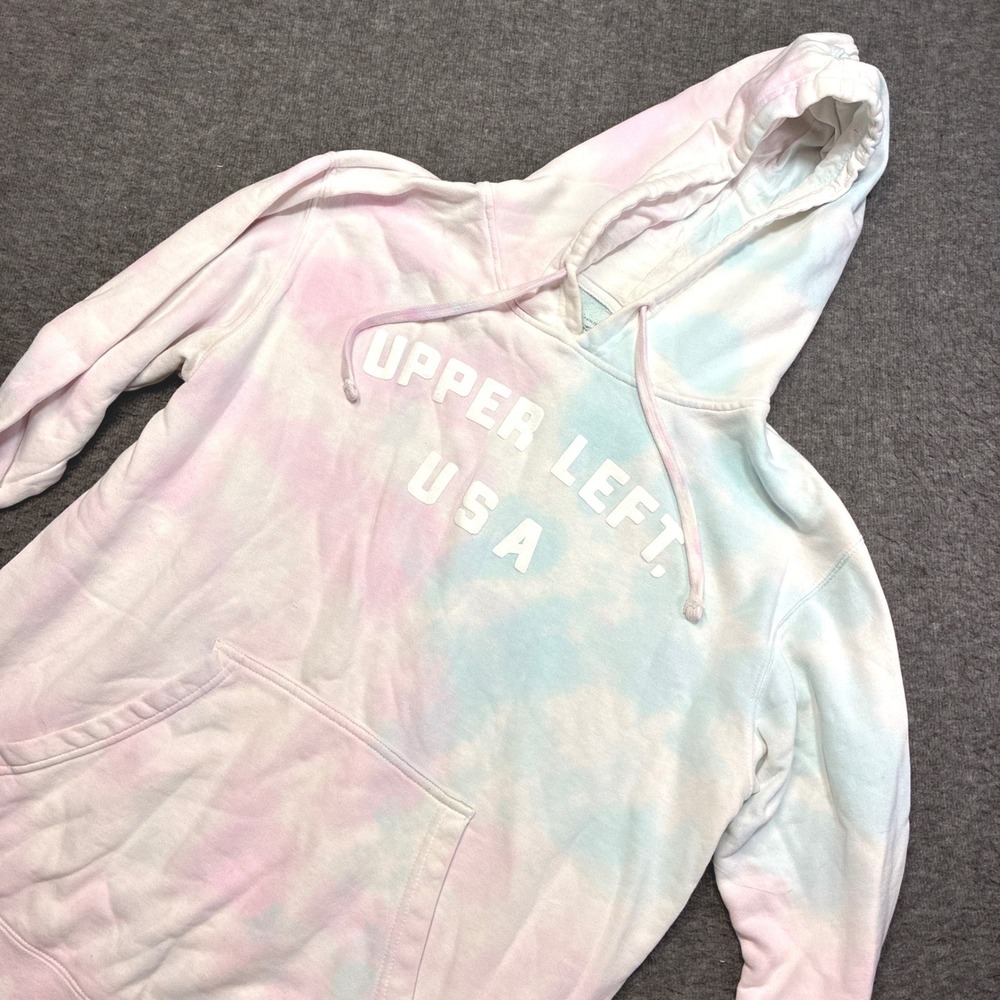 The Great PNW Upper Left USA Hoodie Mens Large Pink Blue Tie Dye Pullover Stain‎